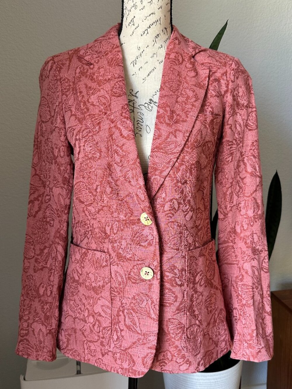 Scotch & Soda Shell Pink Floral Jacquard Linen Cotton Blazer Size S